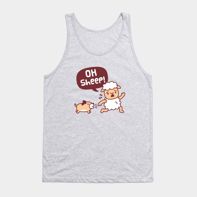 Oh Sheep, Dog Chasing Sheep Funny Tank Top by rustydoodle